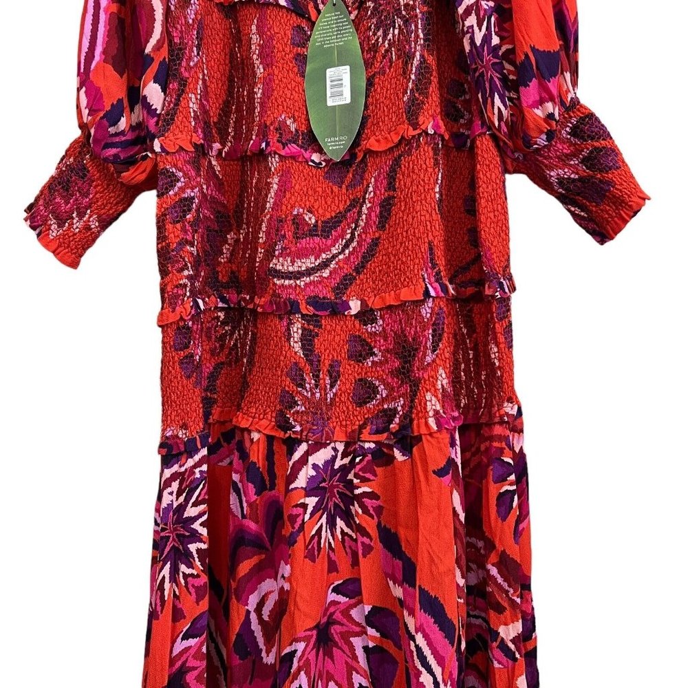 FARM Rio Orange Red Pink Printed Maxi Dress - Picture 7 of 16